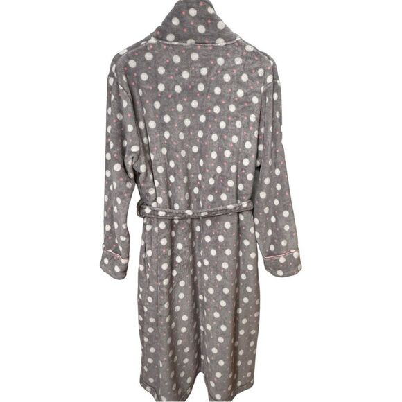 Love To Lounge Fleece Tie Waist Gray Pink White Polka Dot Robe. Large. 10-12. - Picture 2 of 7